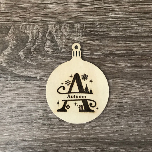 Wooden Laser Engraved Monogram Christmas Ornaments