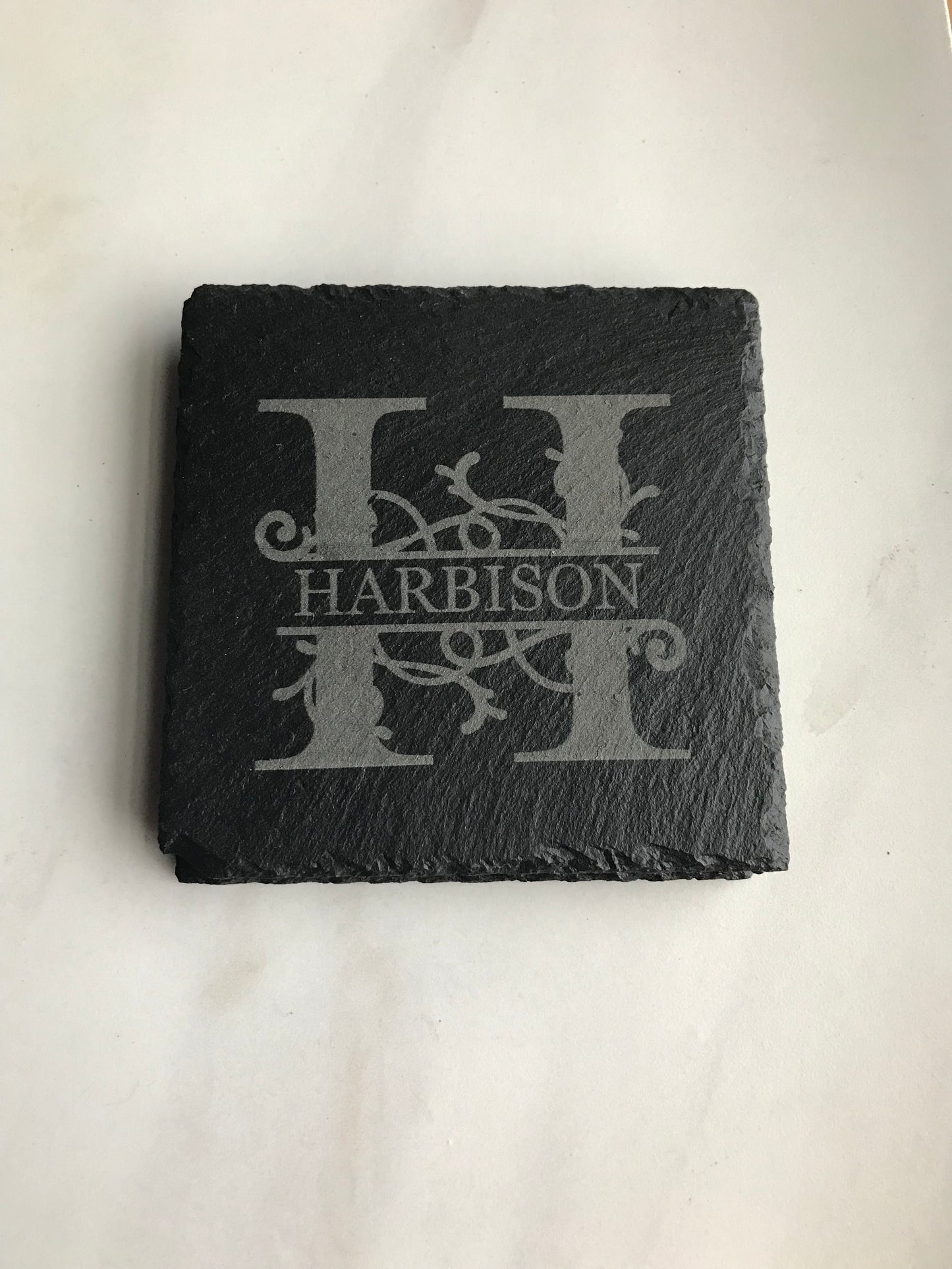 Custom Split Monogram Laser Engraved Coasters