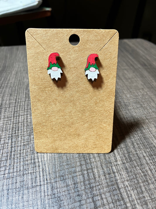 Laser Engraved Hand Painted Wooden Christmas Stud Earrings