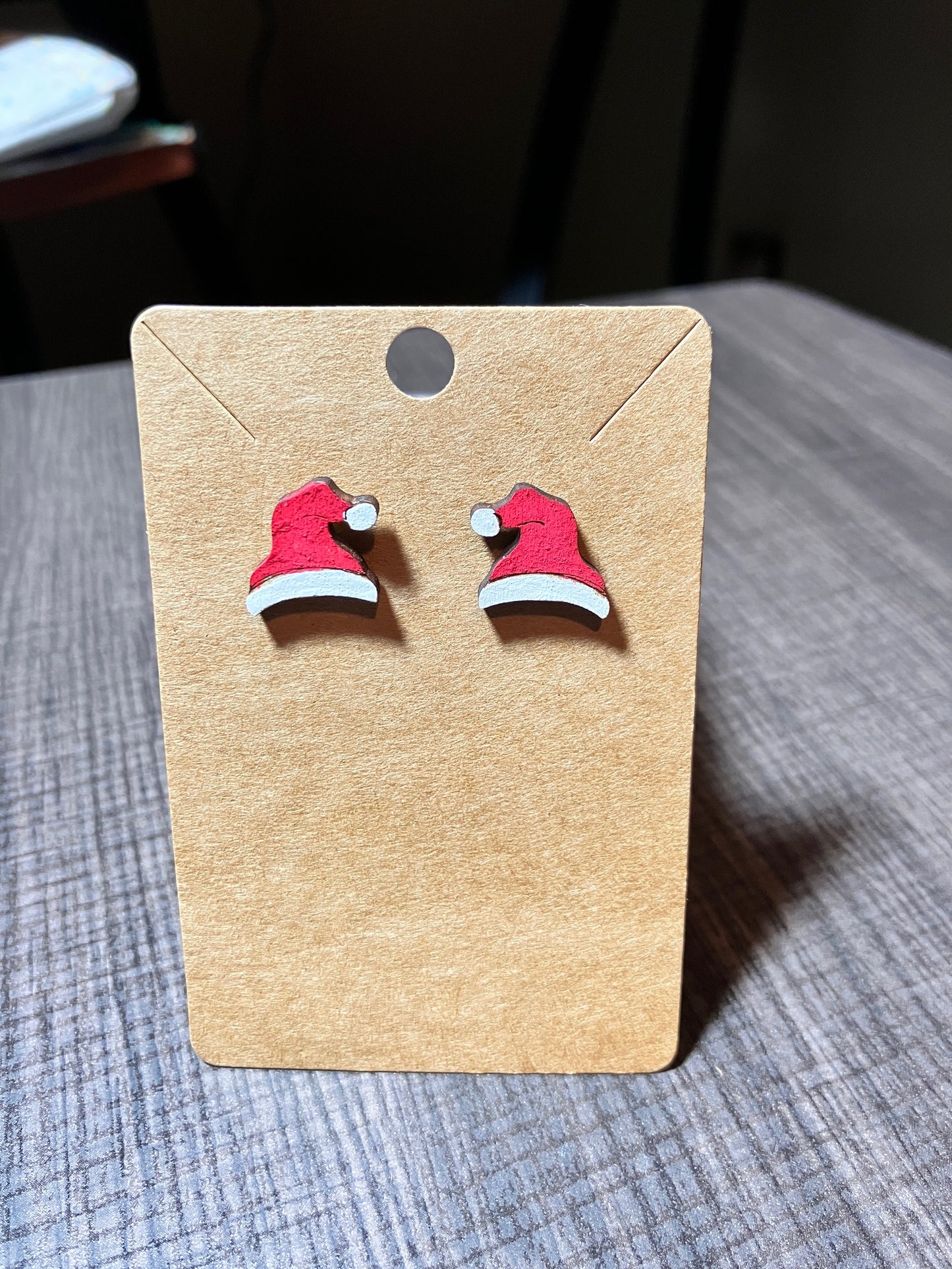 Laser Engraved Hand Painted Wooden Christmas Stud Earrings