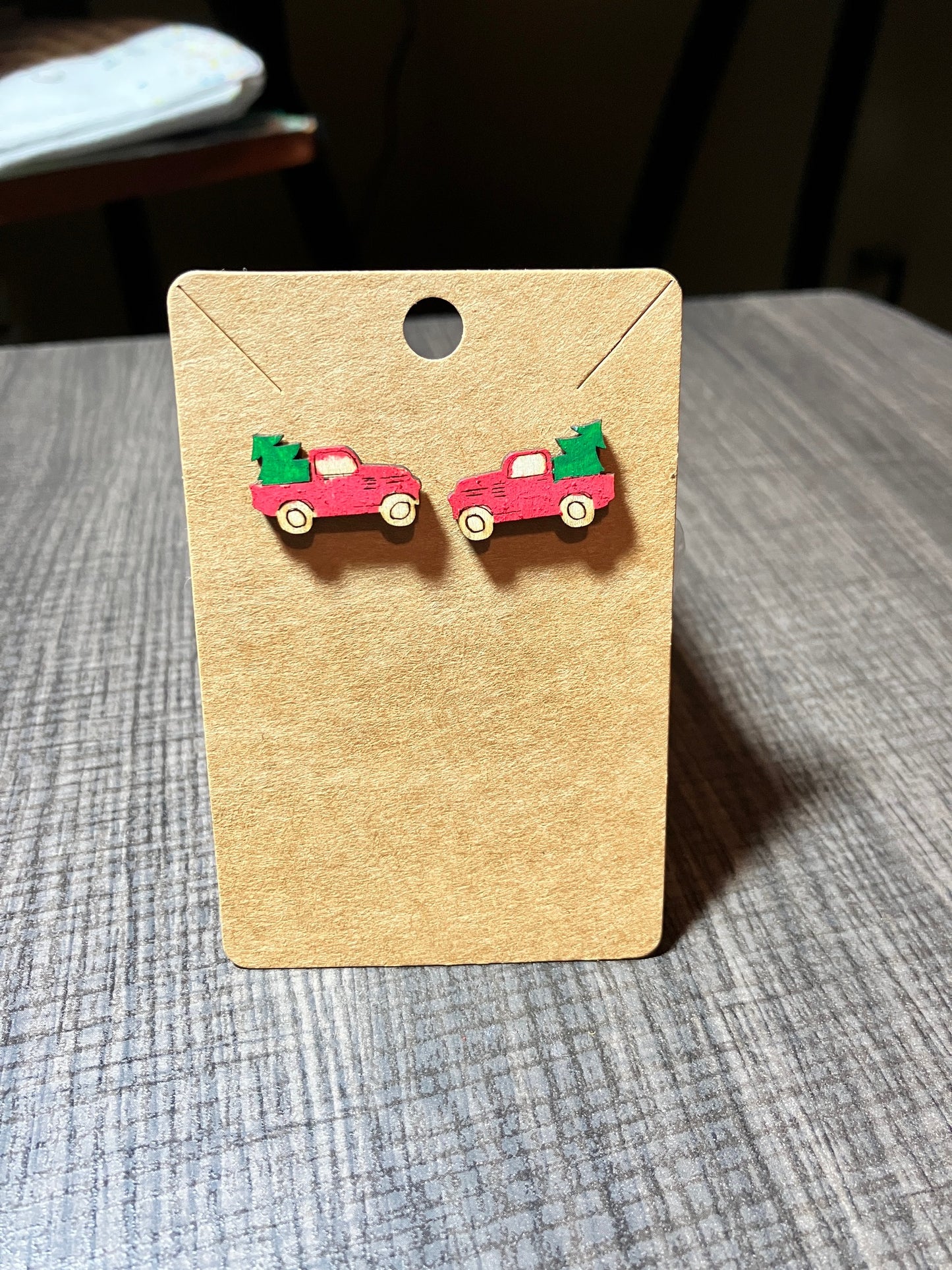 Laser Engraved Hand Painted Wooden Christmas Stud Earrings