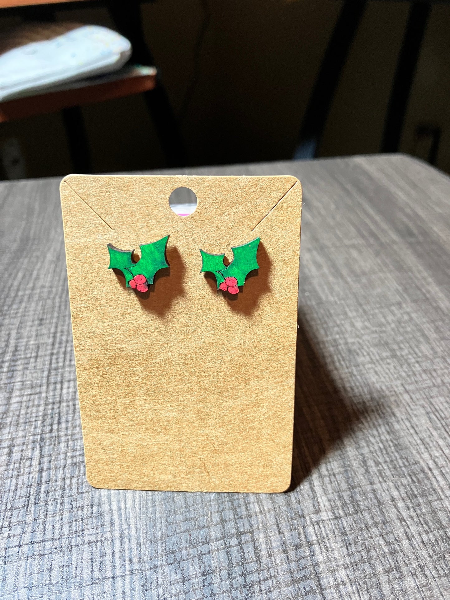 Laser Engraved Hand Painted Wooden Christmas Stud Earrings