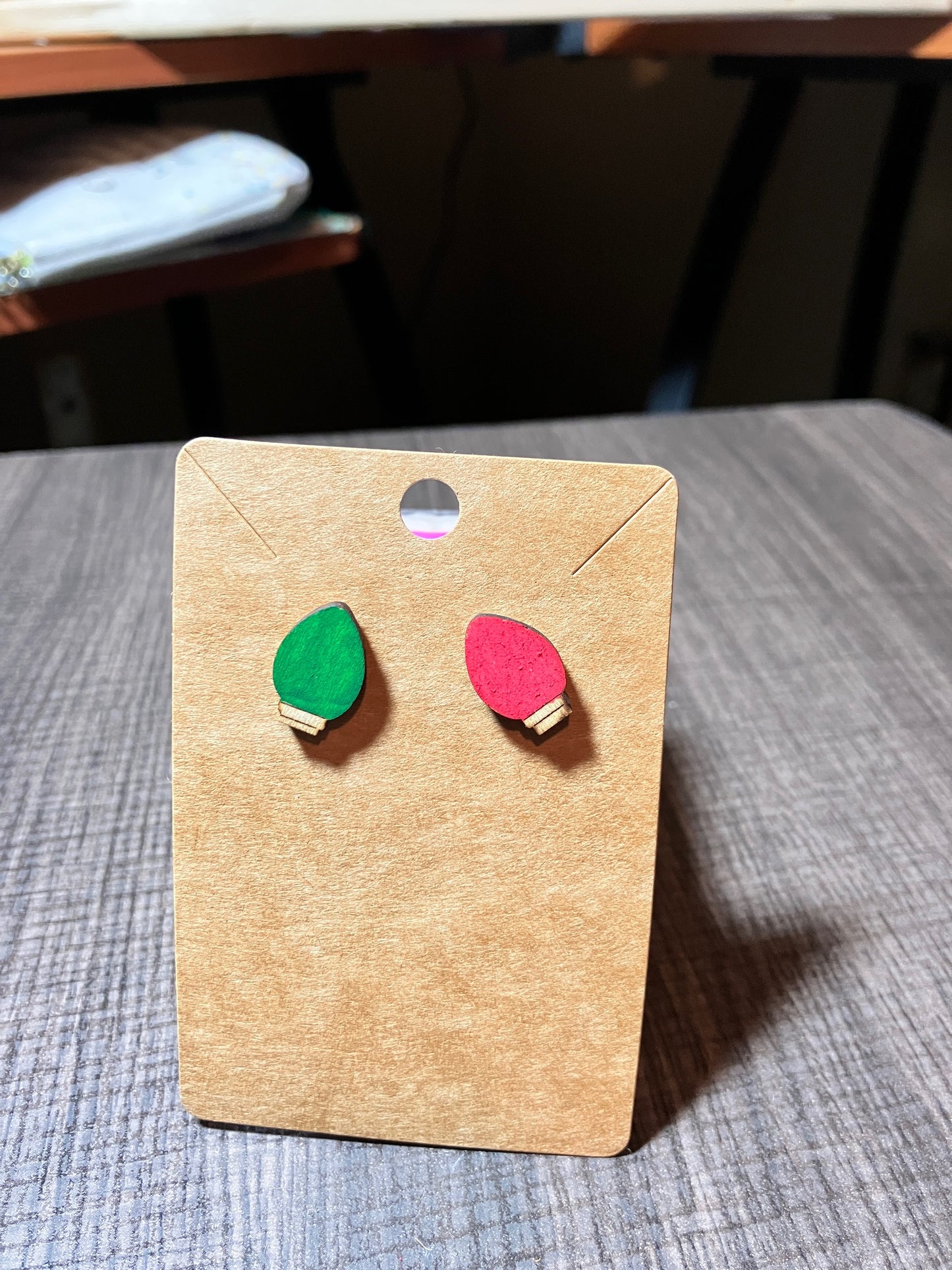 Laser Engraved Hand Painted Wooden Christmas Stud Earrings