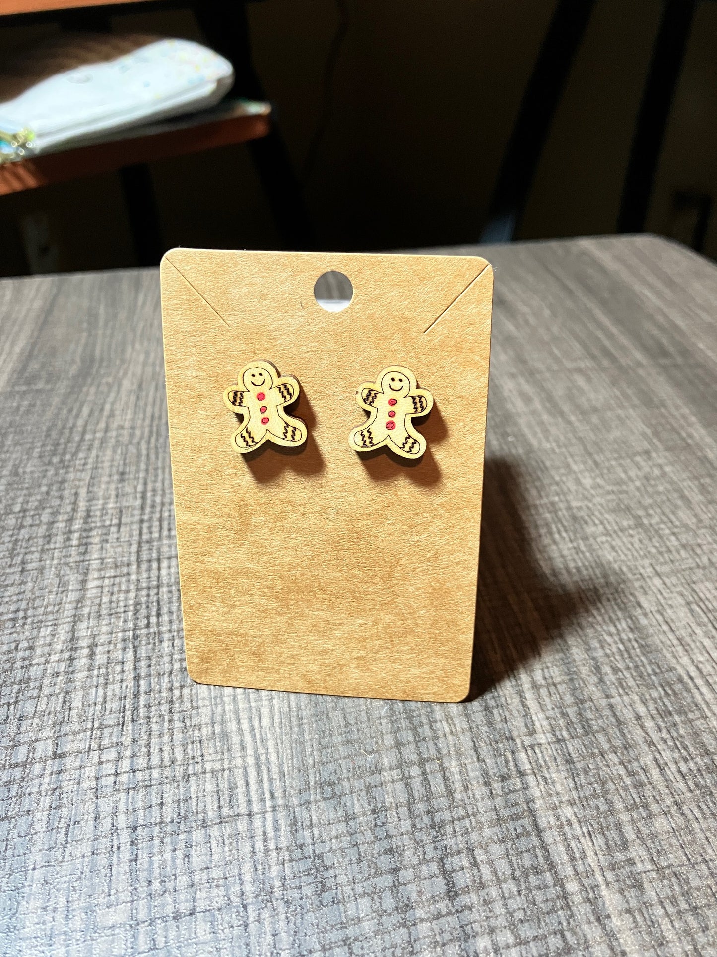 Laser Engraved Hand Painted Wooden Christmas Stud Earrings