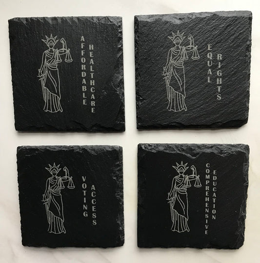 Lady Liberty Laser Engraved Slate Coasters